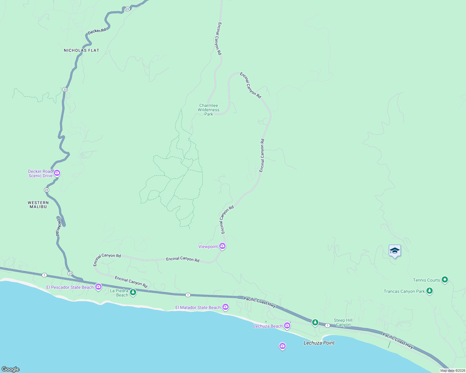 map of restaurants, bars, coffee shops, grocery stores, and more near 3620 Noranda Lane in Malibu