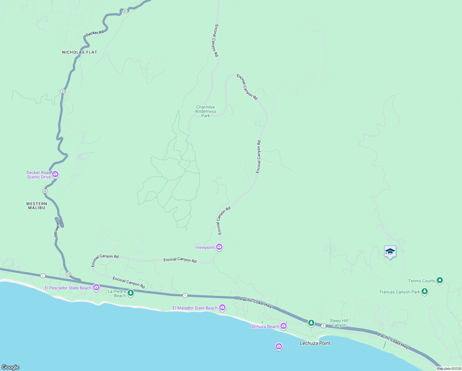 map of restaurants, bars, coffee shops, grocery stores, and more near 3620 Noranda Lane in Malibu