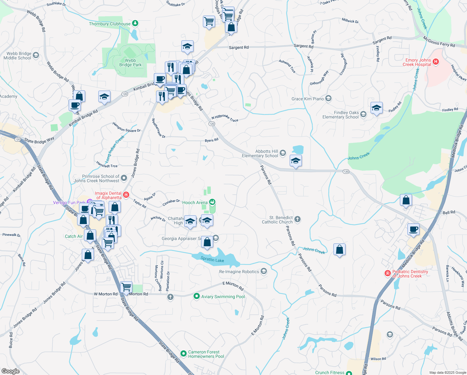 map of restaurants, bars, coffee shops, grocery stores, and more near 11160 Bentley Chase Drive in Duluth