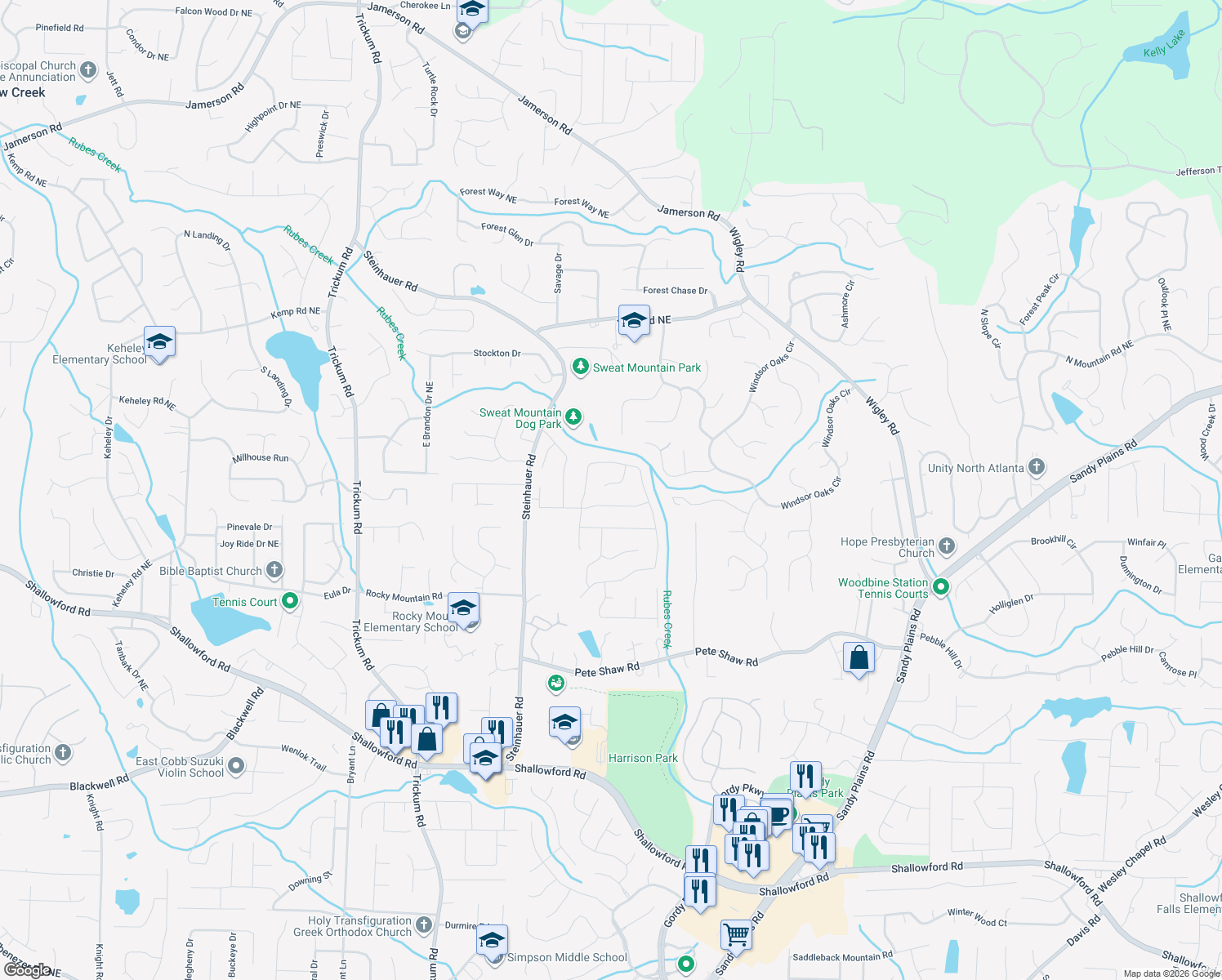 map of restaurants, bars, coffee shops, grocery stores, and more near 4312 Arbor Landing Dr in Marietta