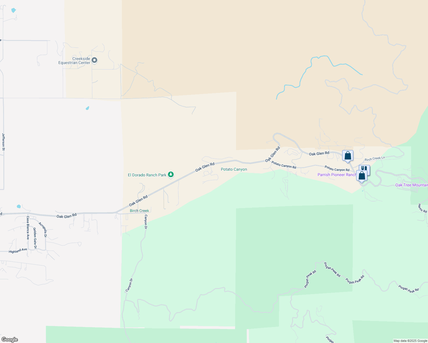 map of restaurants, bars, coffee shops, grocery stores, and more near 37547 Oak Glen Road in Yucaipa