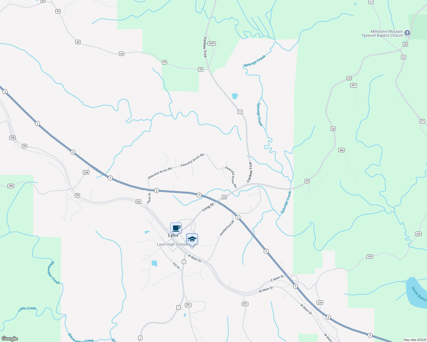 map of restaurants, bars, coffee shops, grocery stores, and more near Peaceful Acres Road in Lynn
