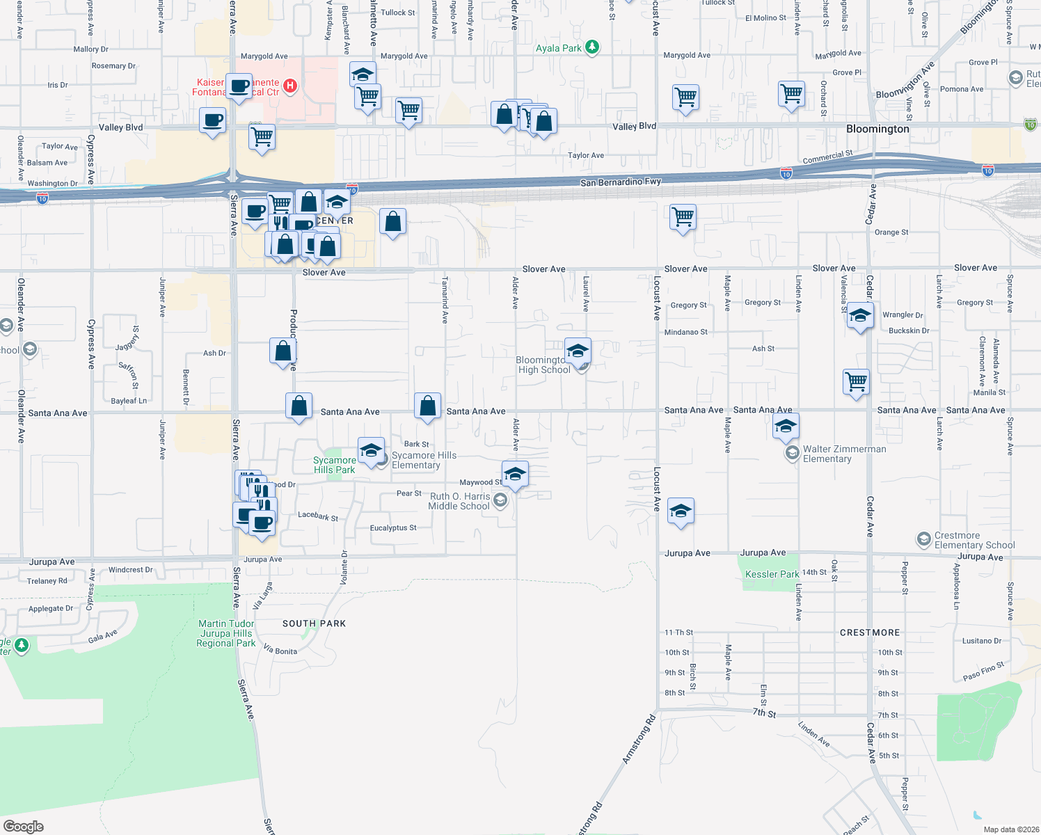 map of restaurants, bars, coffee shops, grocery stores, and more near 10913 Alder Avenue in Bloomington