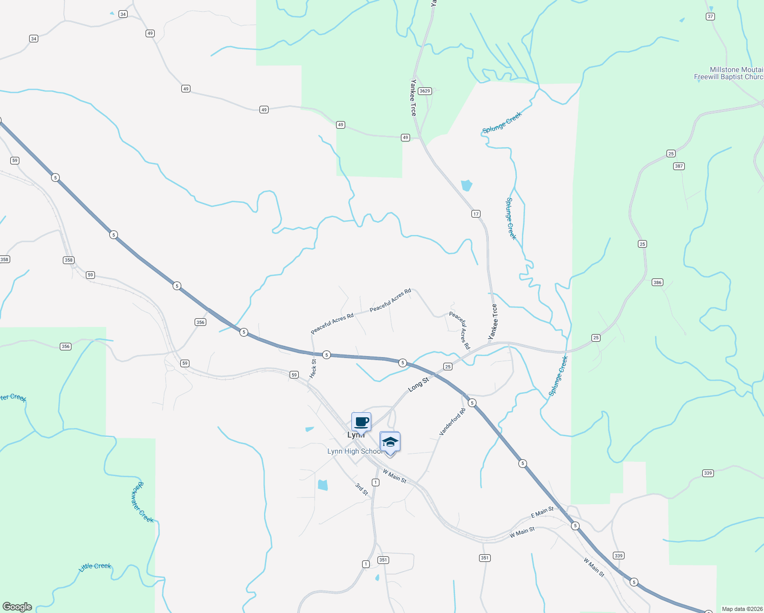 map of restaurants, bars, coffee shops, grocery stores, and more near Peaceful Acres Road in Lynn