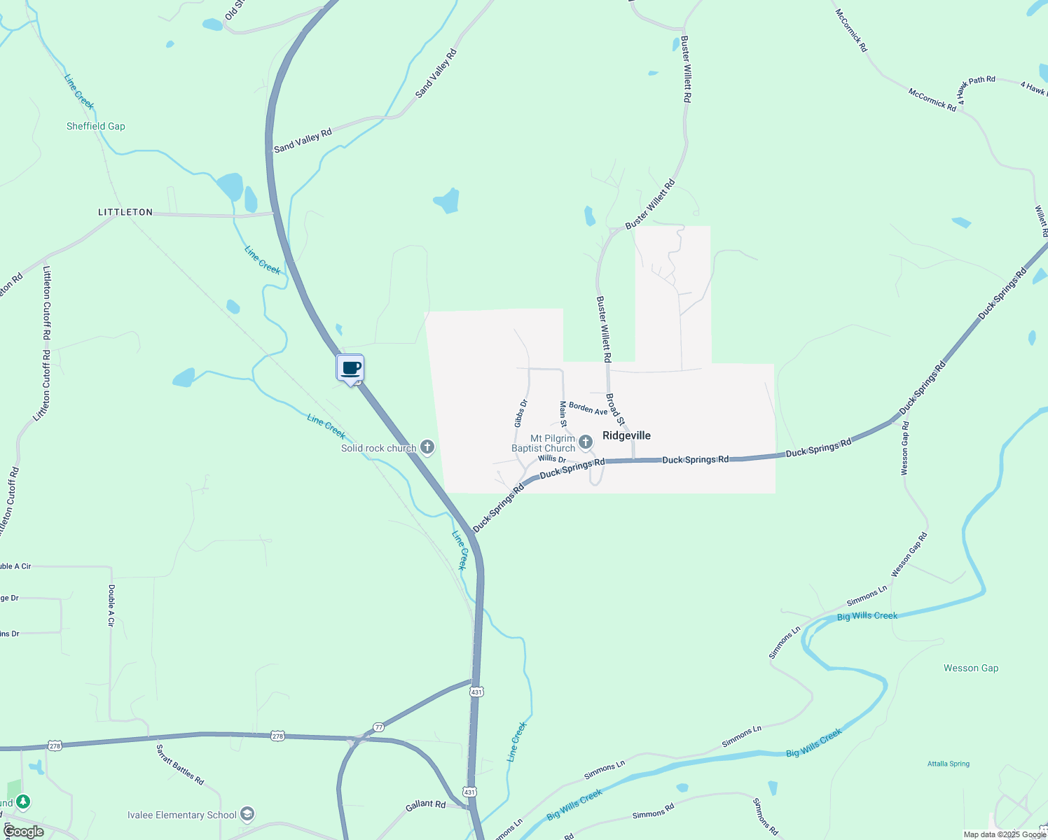 map of restaurants, bars, coffee shops, grocery stores, and more near 181 Main Street in Attalla