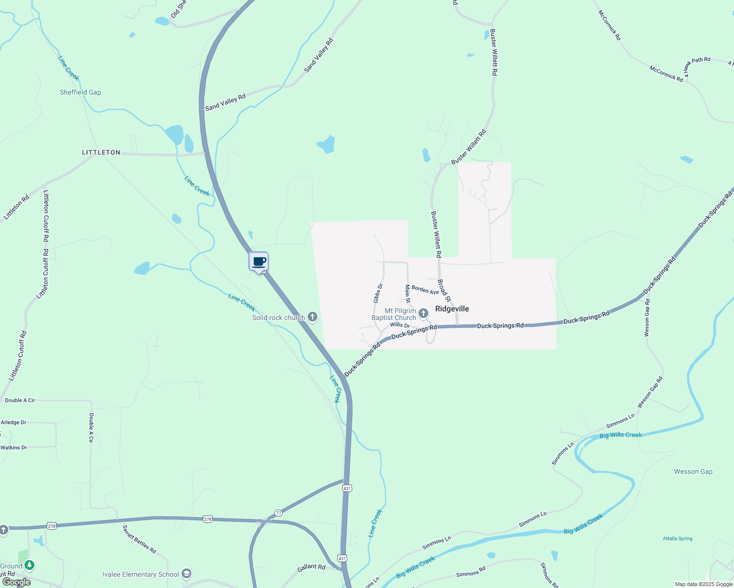 map of restaurants, bars, coffee shops, grocery stores, and more near 181 Main Street in Attalla