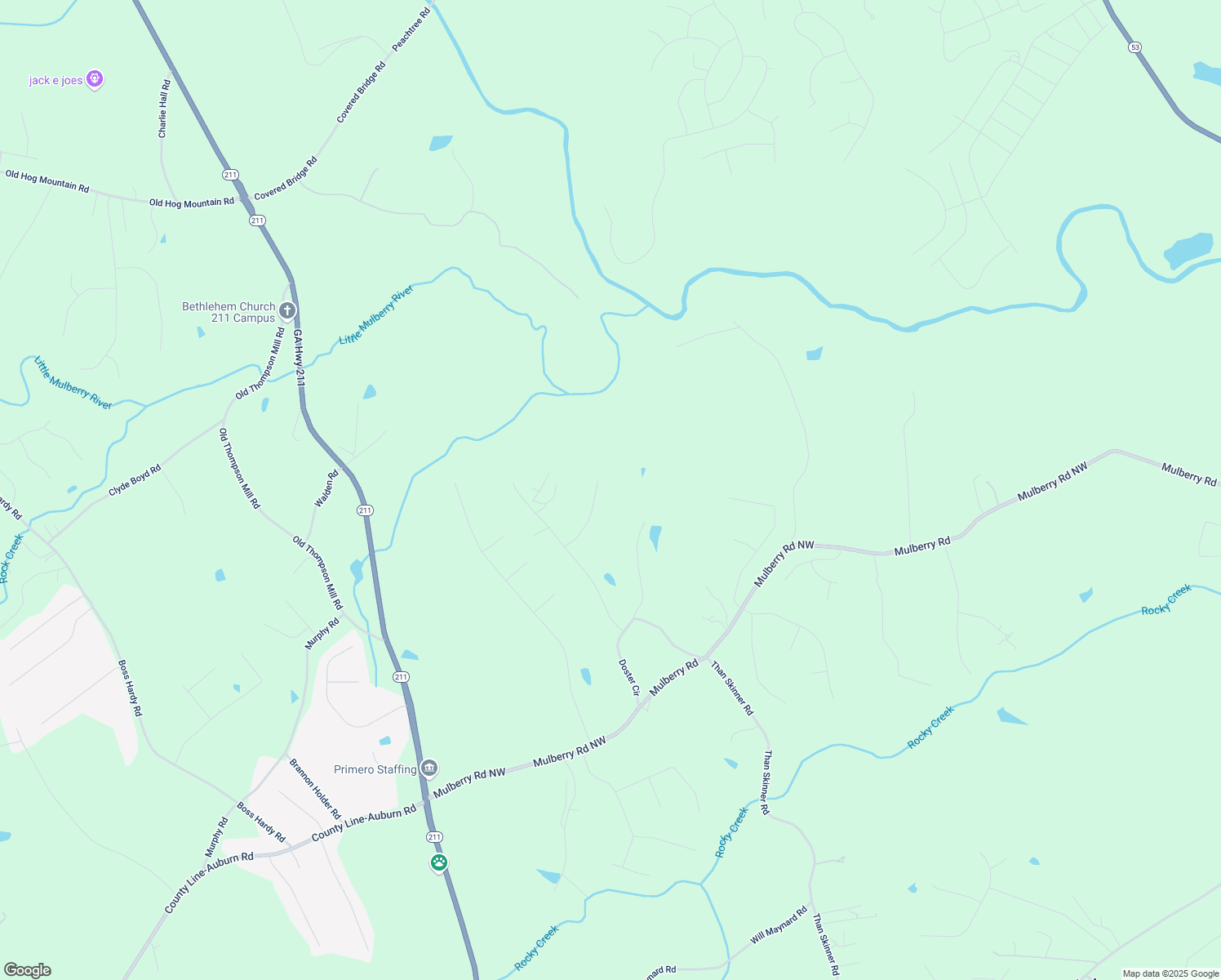 map of restaurants, bars, coffee shops, grocery stores, and more near 907 Westwood Lane in Winder