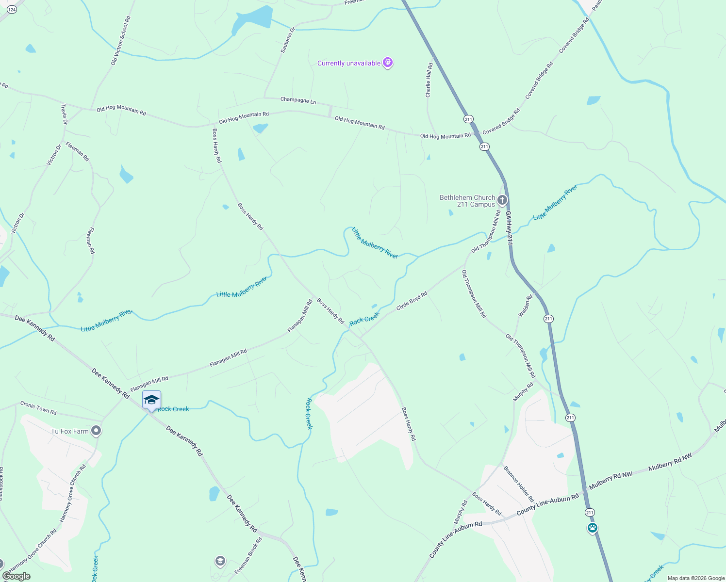 map of restaurants, bars, coffee shops, grocery stores, and more near 1043 Denali Way in Winder