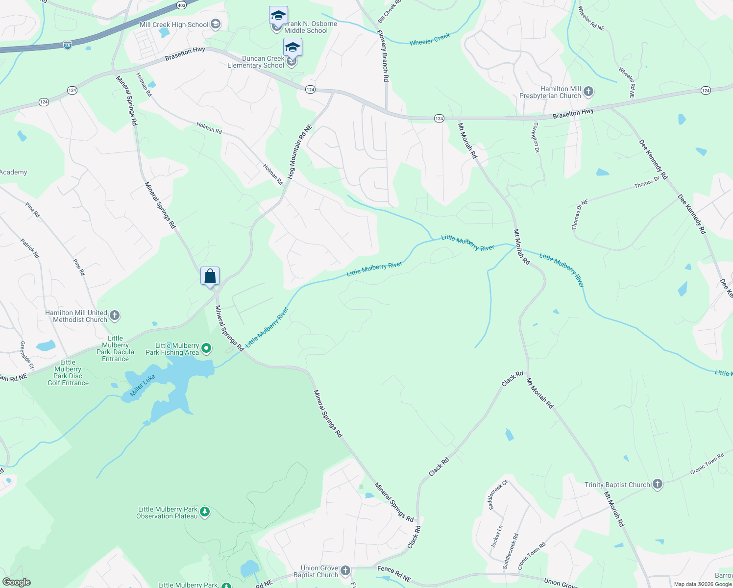 map of restaurants, bars, coffee shops, grocery stores, and more near 4789 Sierra Creek Drive Northeast in Hoschton