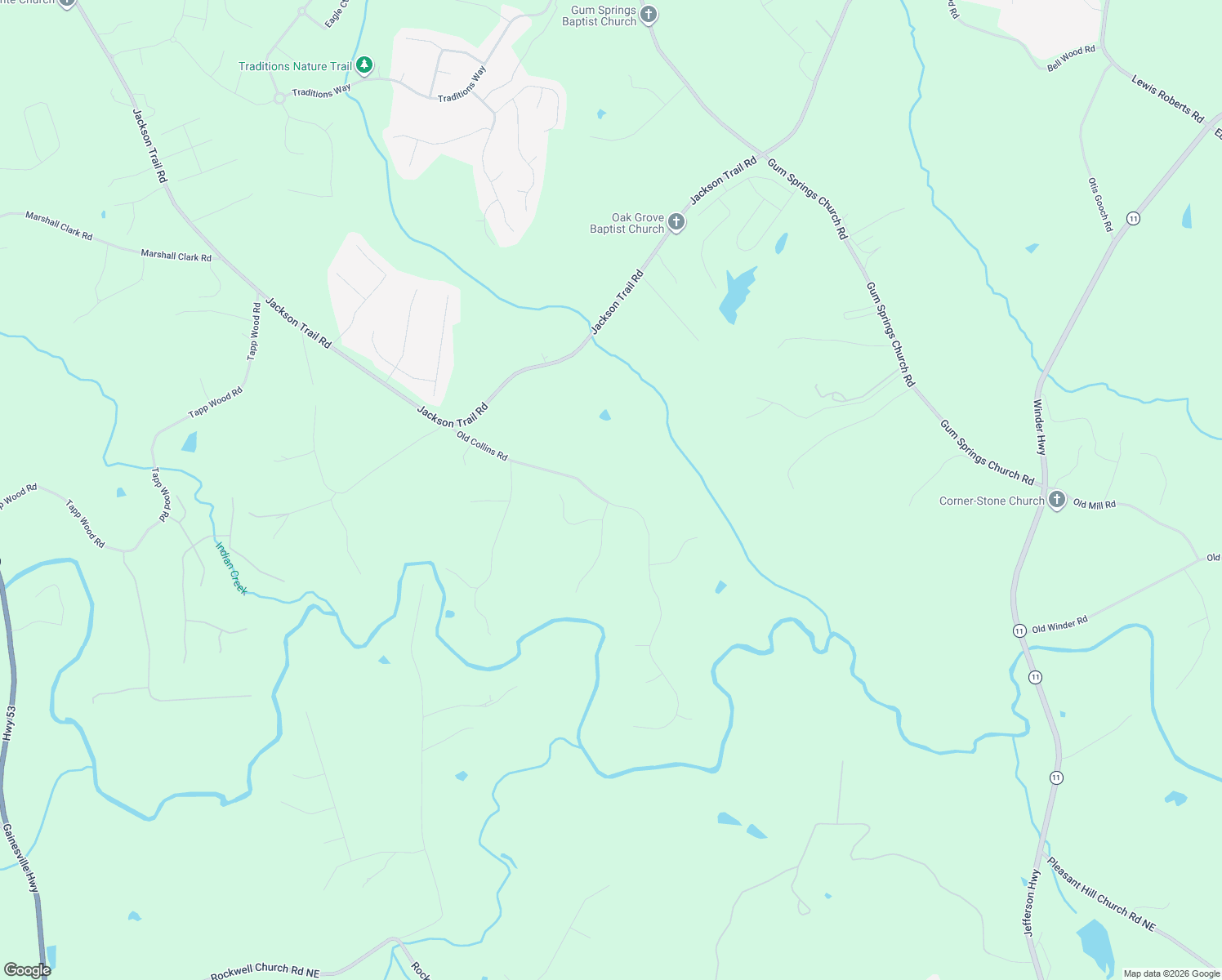map of restaurants, bars, coffee shops, grocery stores, and more near 565 Old Collins Road in Hoschton