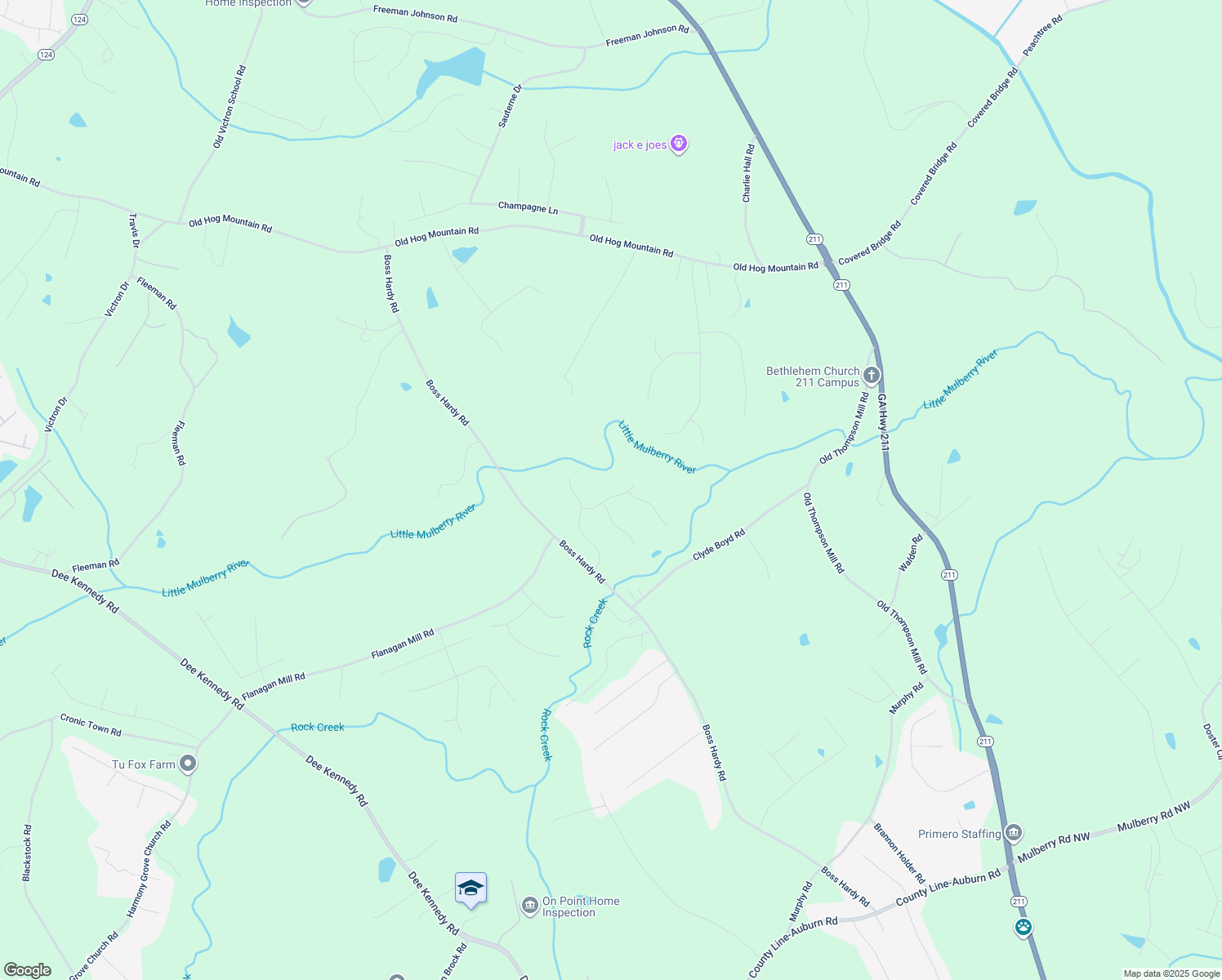 map of restaurants, bars, coffee shops, grocery stores, and more near 814 Coosawilla Way in Winder