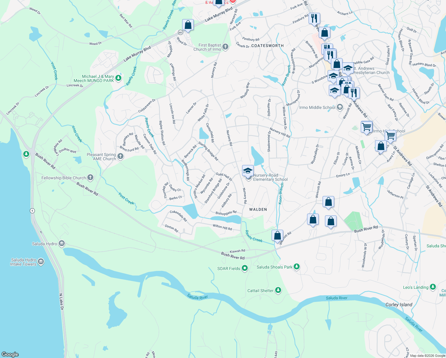 map of restaurants, bars, coffee shops, grocery stores, and more near 310 Stamford Bridge Rd in Columbia