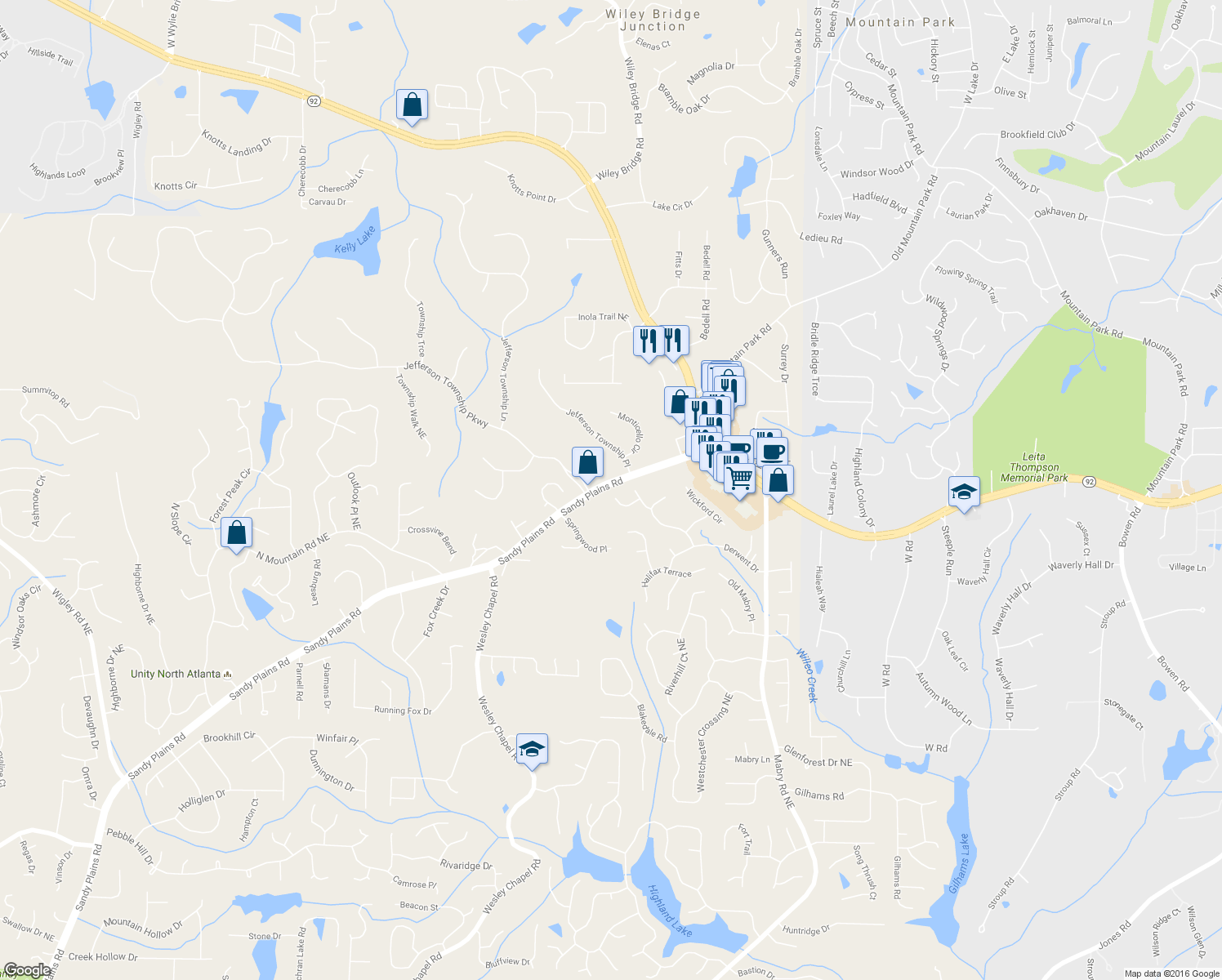 map of restaurants, bars, coffee shops, grocery stores, and more near 4194 Longview Cove in Roswell