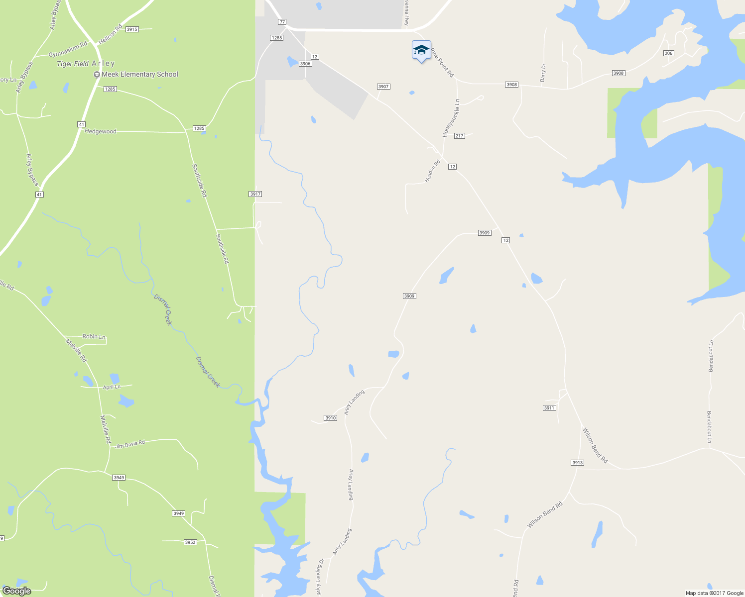 map of restaurants, bars, coffee shops, grocery stores, and more near 514 County Road 3909 in Arley