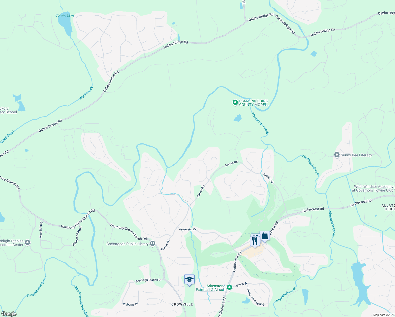 map of restaurants, bars, coffee shops, grocery stores, and more near 48 Scenic Overlook in Acworth