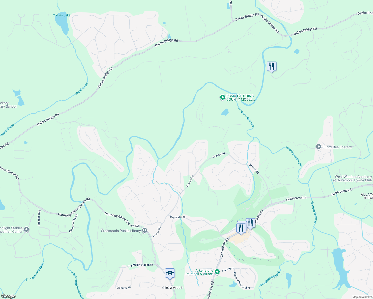 map of restaurants, bars, coffee shops, grocery stores, and more near 48 Scenic Overlook in Acworth