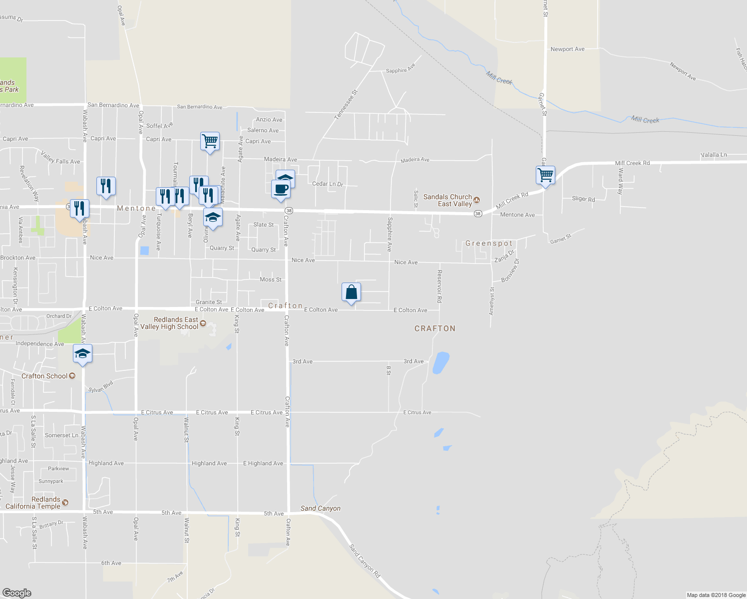 map of restaurants, bars, coffee shops, grocery stores, and more near 2182 Chaparrel Lane in Mentone