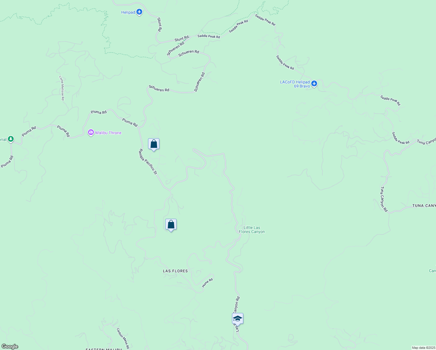map of restaurants, bars, coffee shops, grocery stores, and more near 2382 Live Oak Meadows Road in Malibu