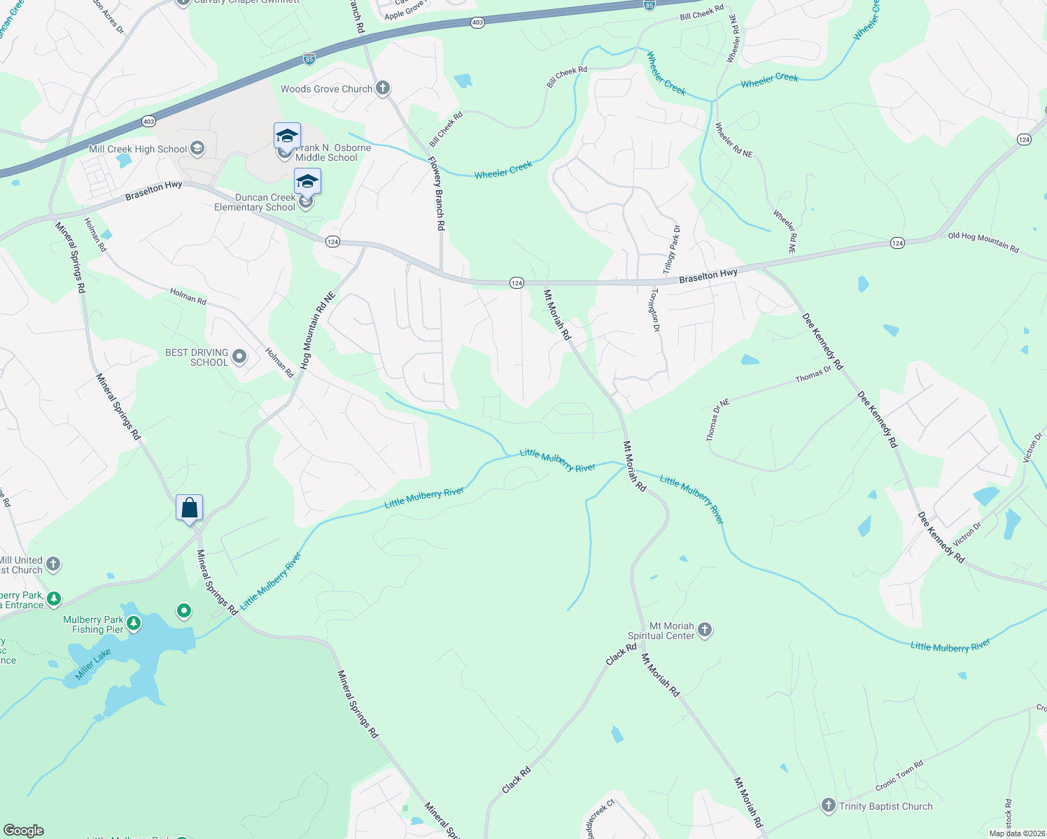 map of restaurants, bars, coffee shops, grocery stores, and more near 1375 Moriah Trce in Auburn