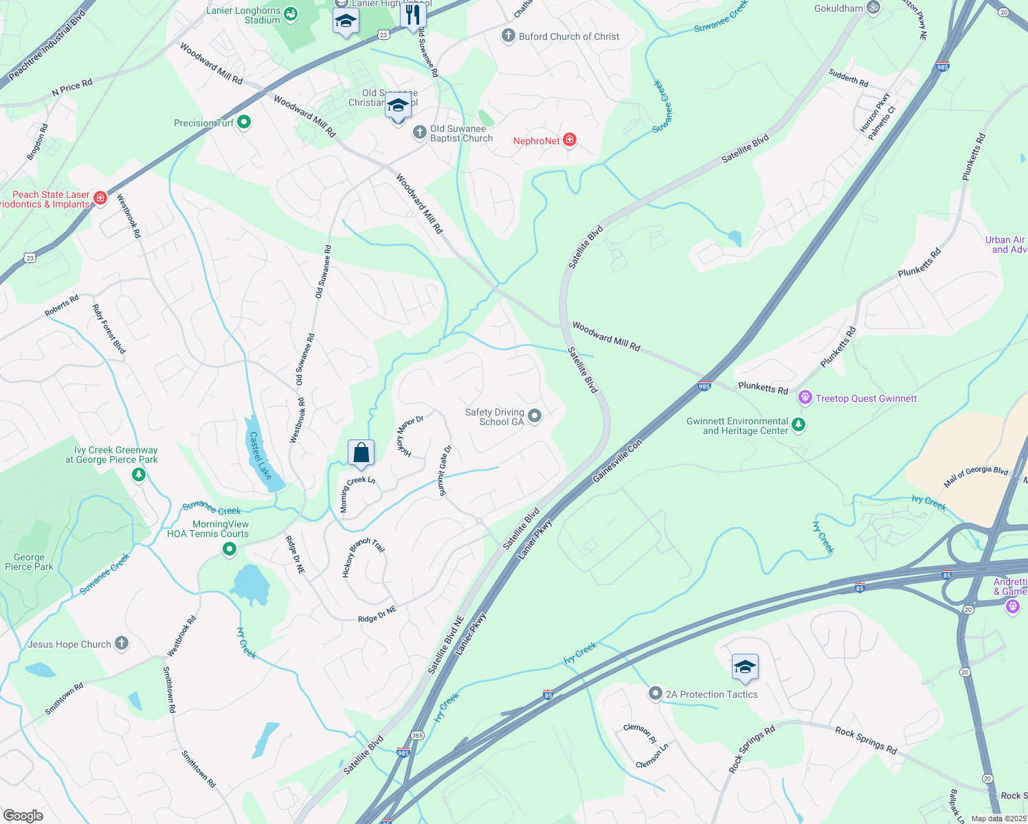 map of restaurants, bars, coffee shops, grocery stores, and more near 872 Holly Meadow Drive in Buford