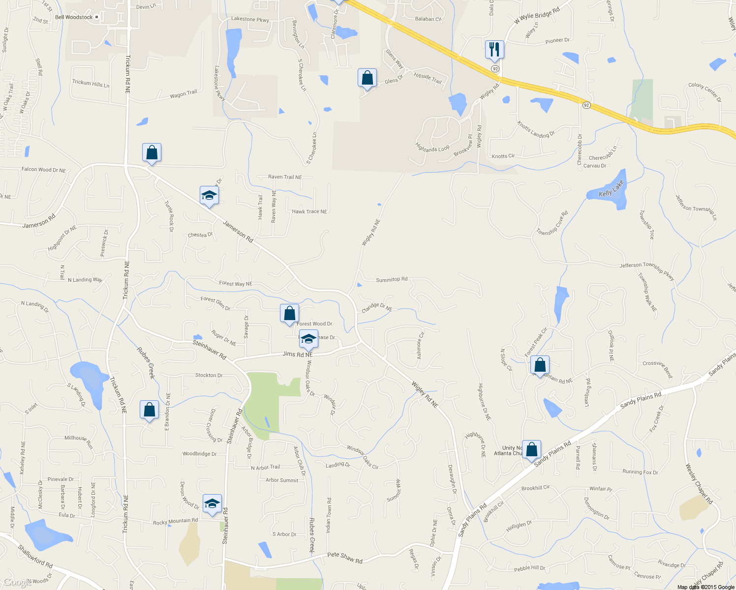 map of restaurants, bars, coffee shops, grocery stores, and more near 4730 Duran Court Northeast in Marietta