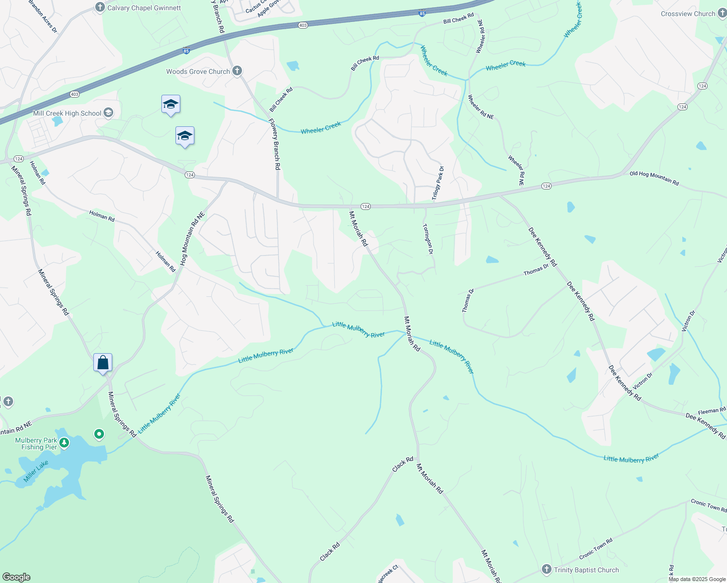 map of restaurants, bars, coffee shops, grocery stores, and more near 6131 Mount Moriah Road in Auburn