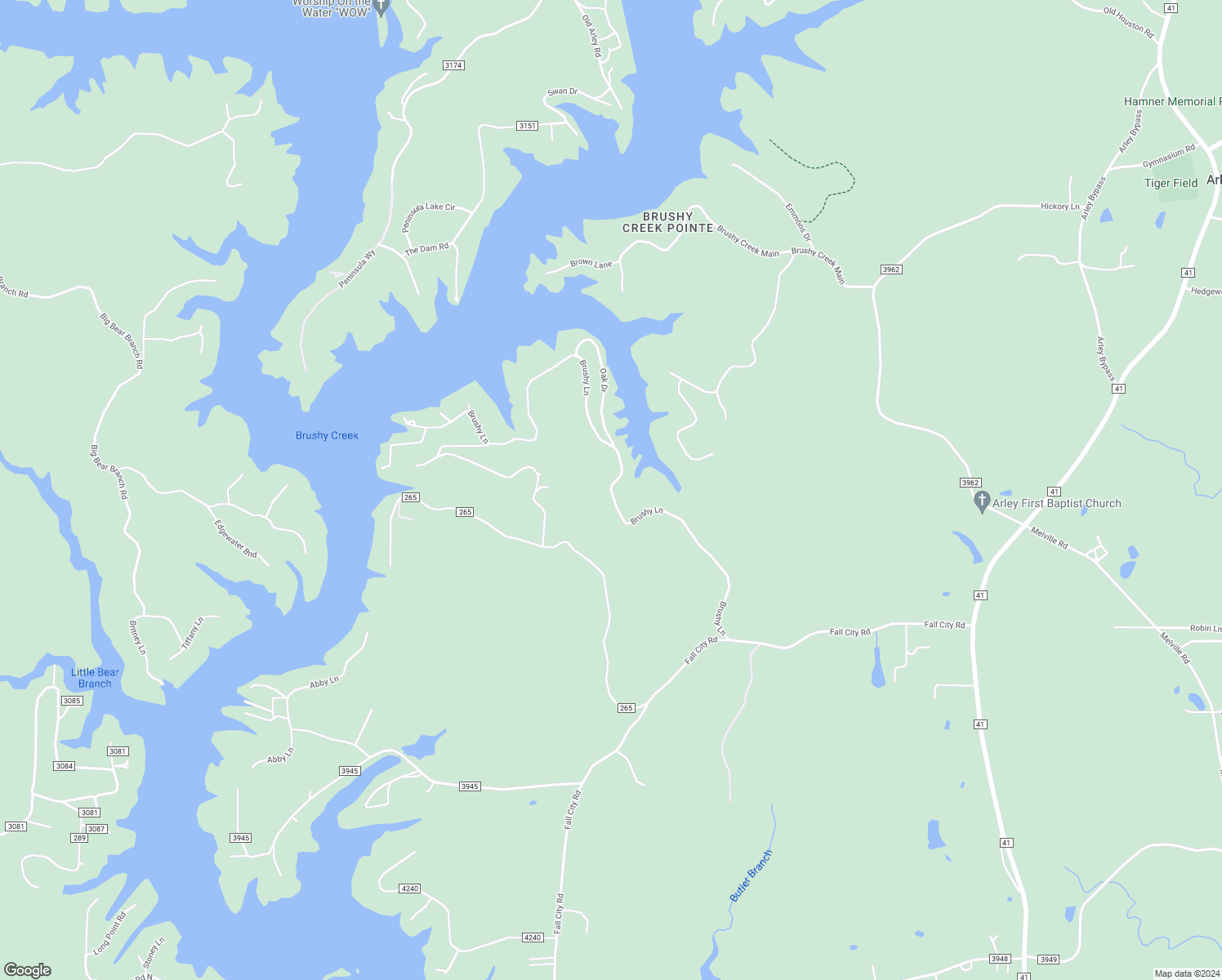 map of restaurants, bars, coffee shops, grocery stores, and more near Brushy Lane in Winston County
