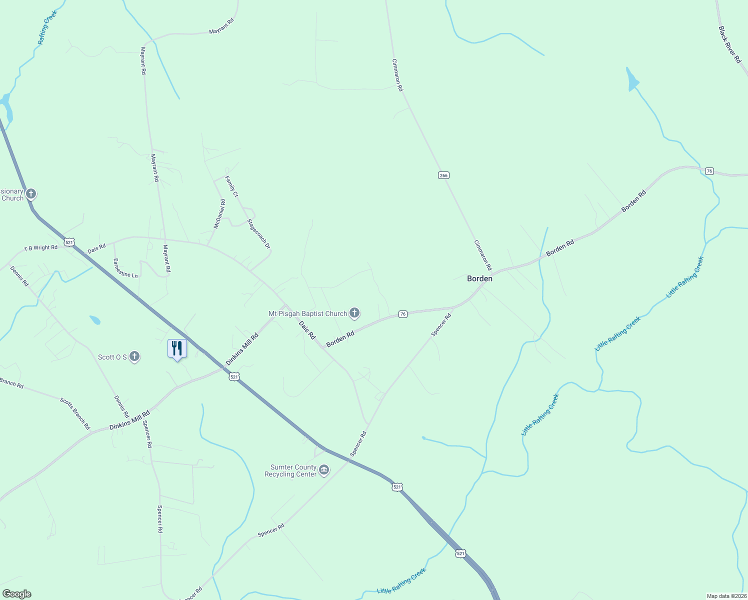 map of restaurants, bars, coffee shops, grocery stores, and more near 5150 Ponk Road in Rembert