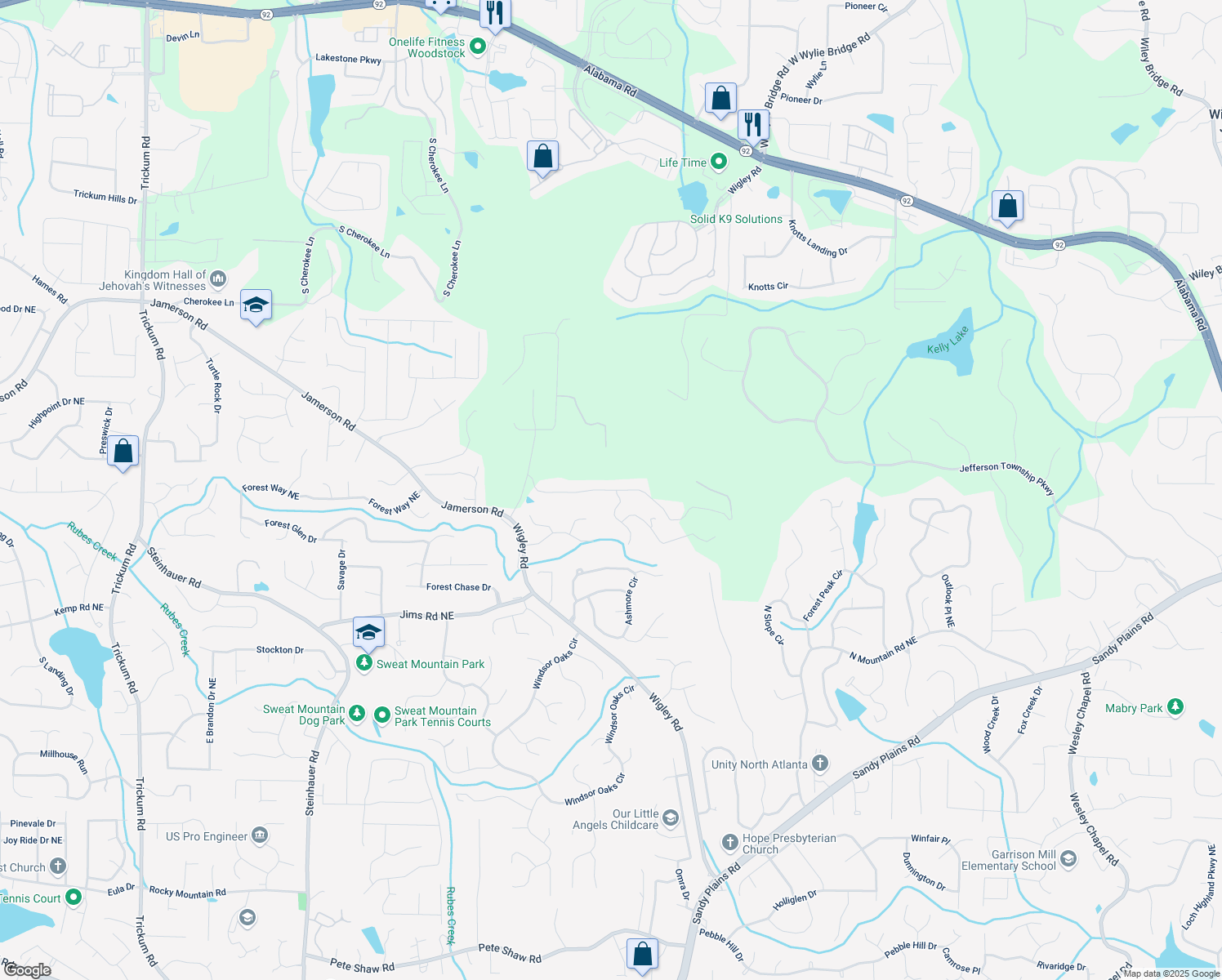 map of restaurants, bars, coffee shops, grocery stores, and more near 2936 Summitop Rd in Marietta