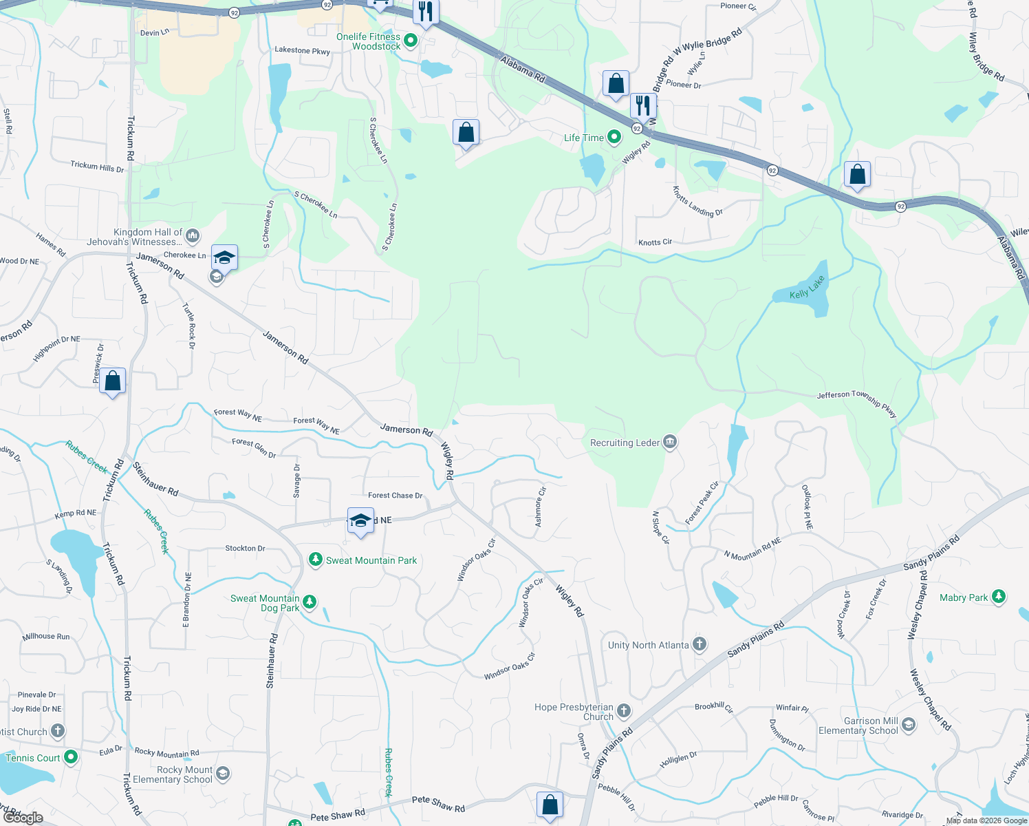 map of restaurants, bars, coffee shops, grocery stores, and more near 2933 Summitop Rd in Marietta