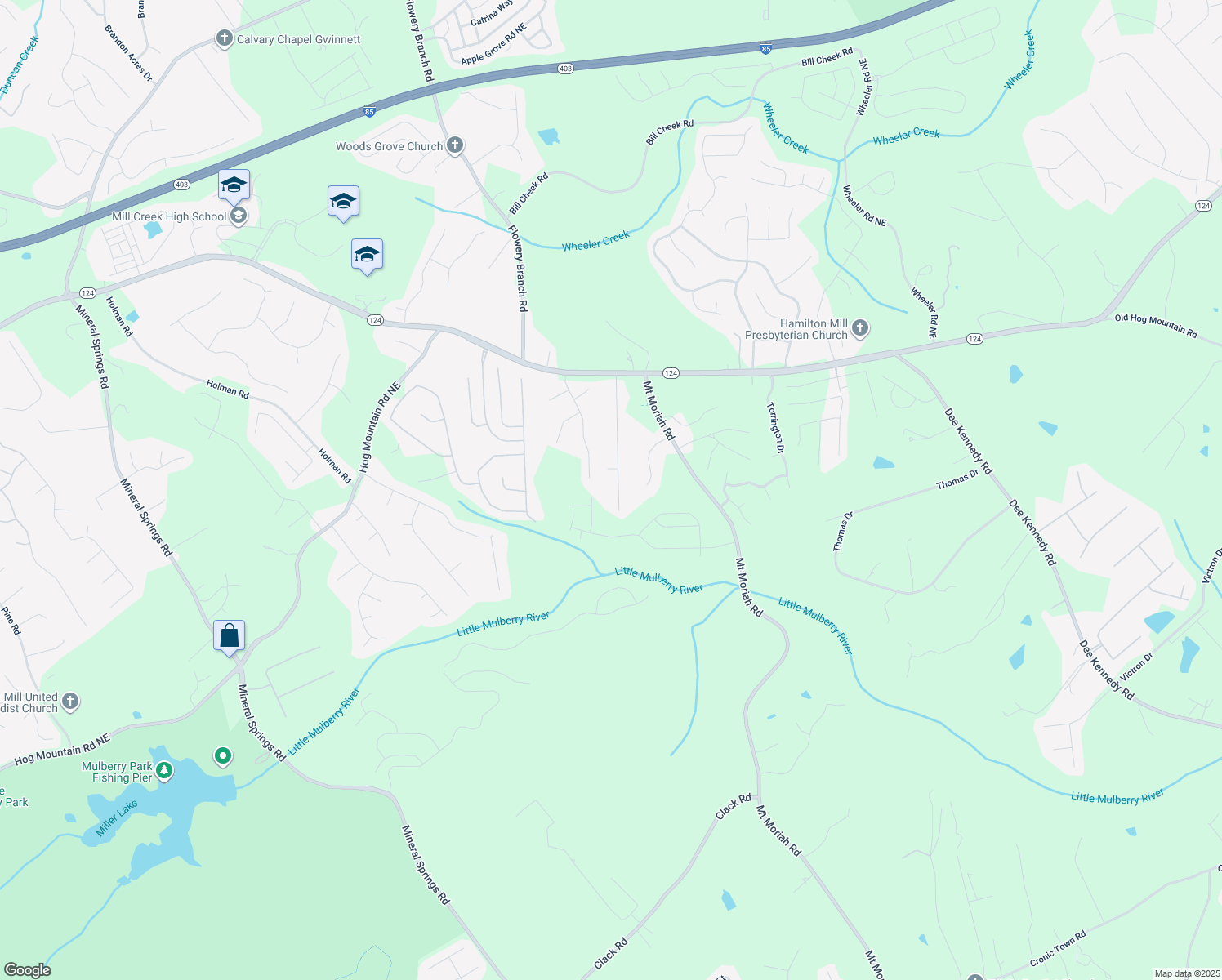 map of restaurants, bars, coffee shops, grocery stores, and more near 1410 Moriah Trce in Auburn