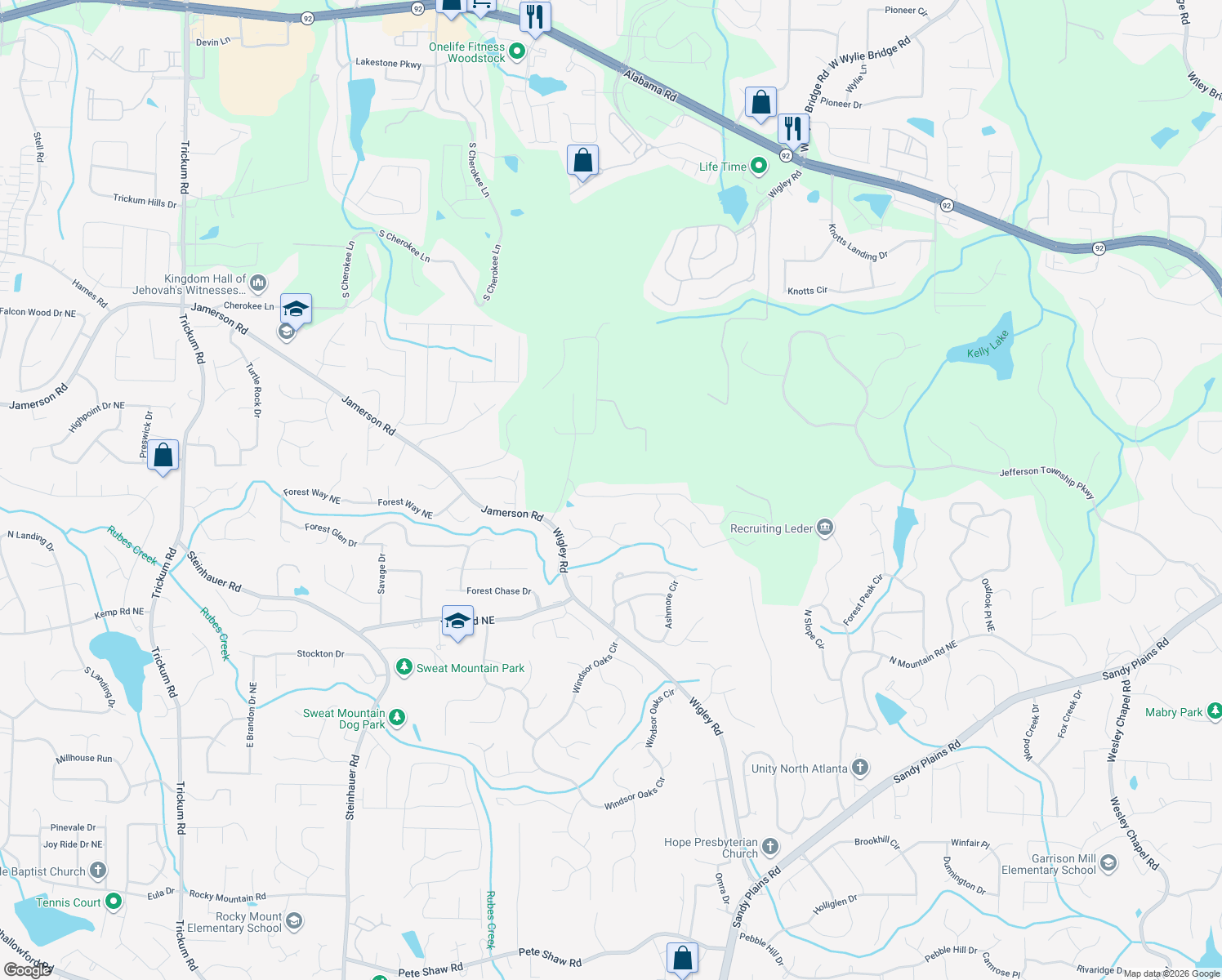 map of restaurants, bars, coffee shops, grocery stores, and more near 2933 Summitop Road in Marietta