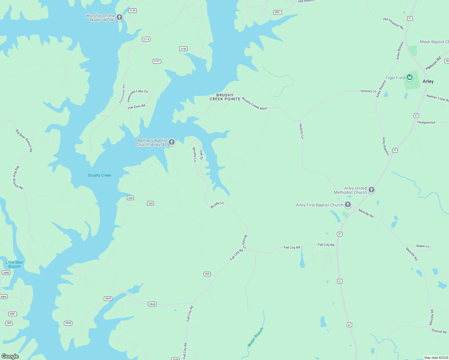 map of restaurants, bars, coffee shops, grocery stores, and more near 280 Brushy Lane in Arley