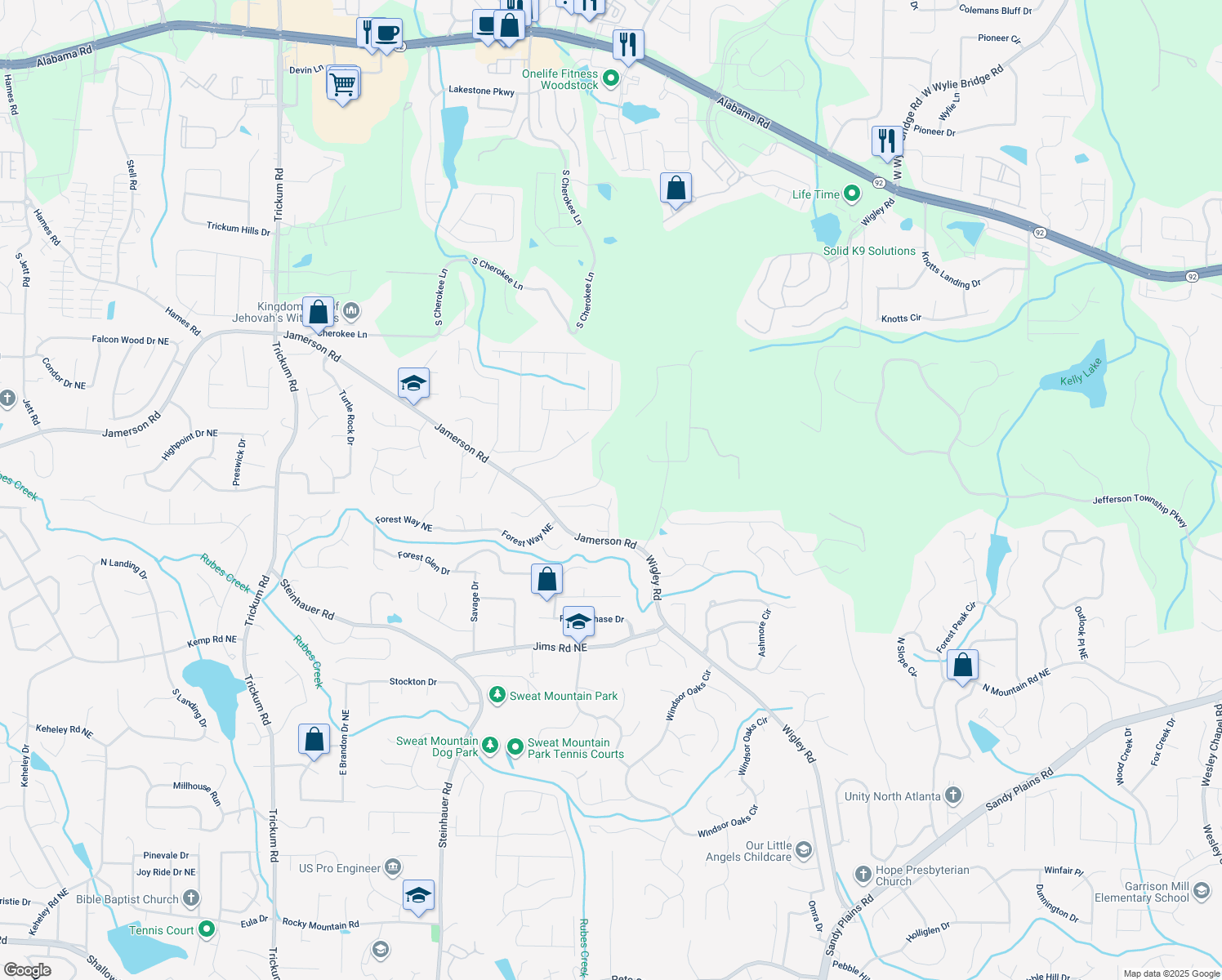 map of restaurants, bars, coffee shops, grocery stores, and more near in Marietta