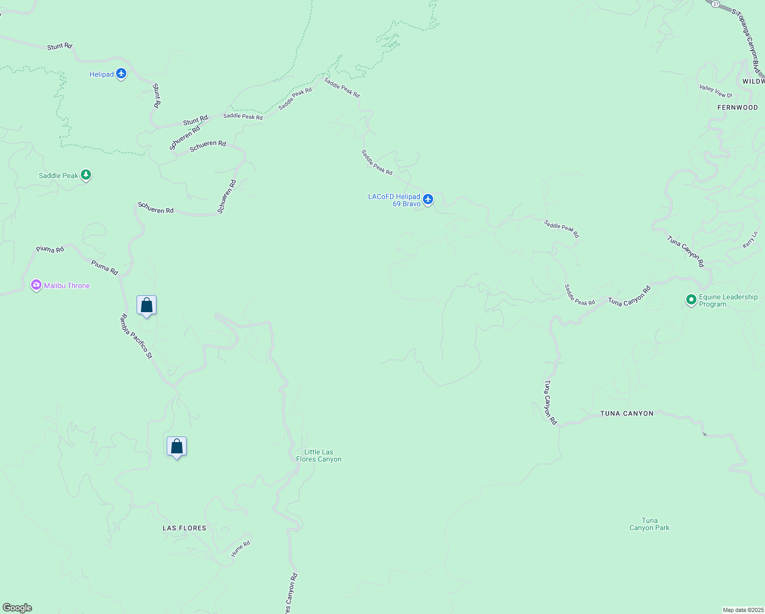 map of restaurants, bars, coffee shops, grocery stores, and more near 2195 Little Las Flores Road in Los Angeles County