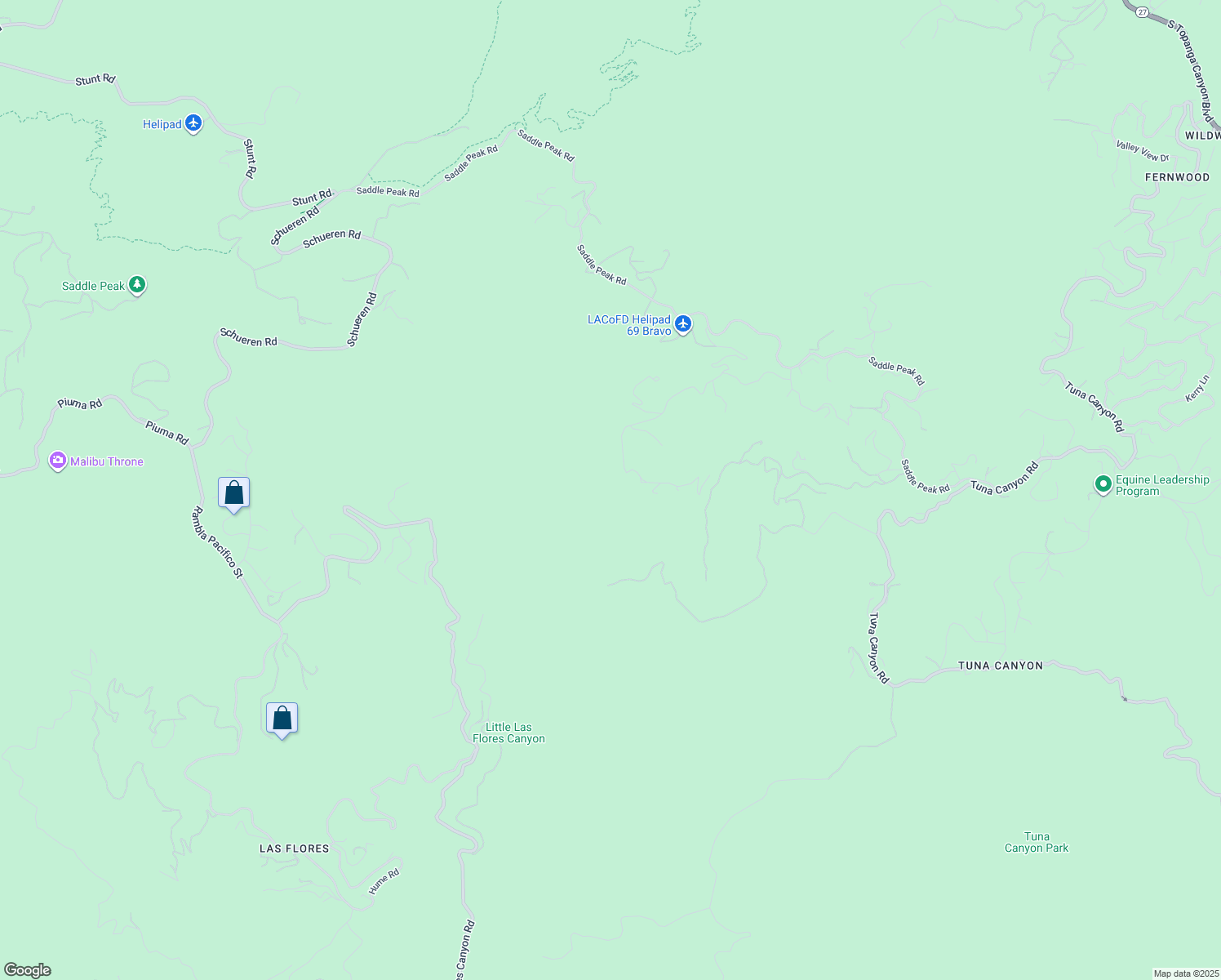 map of restaurants, bars, coffee shops, grocery stores, and more near 2195 Little Las Flores Road in Los Angeles County