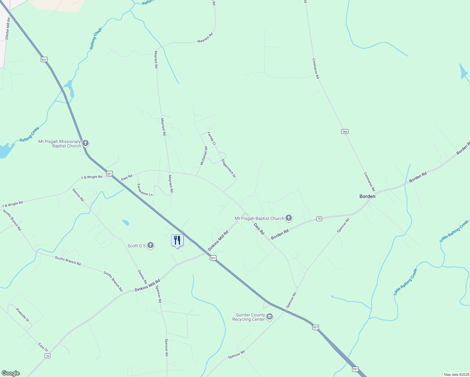 map of restaurants, bars, coffee shops, grocery stores, and more near 5255 Dais Road in Rembert