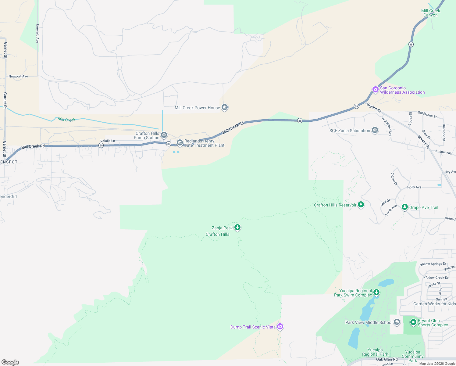 map of restaurants, bars, coffee shops, grocery stores, and more near 33725 Mill Creek Road in Yucaipa
