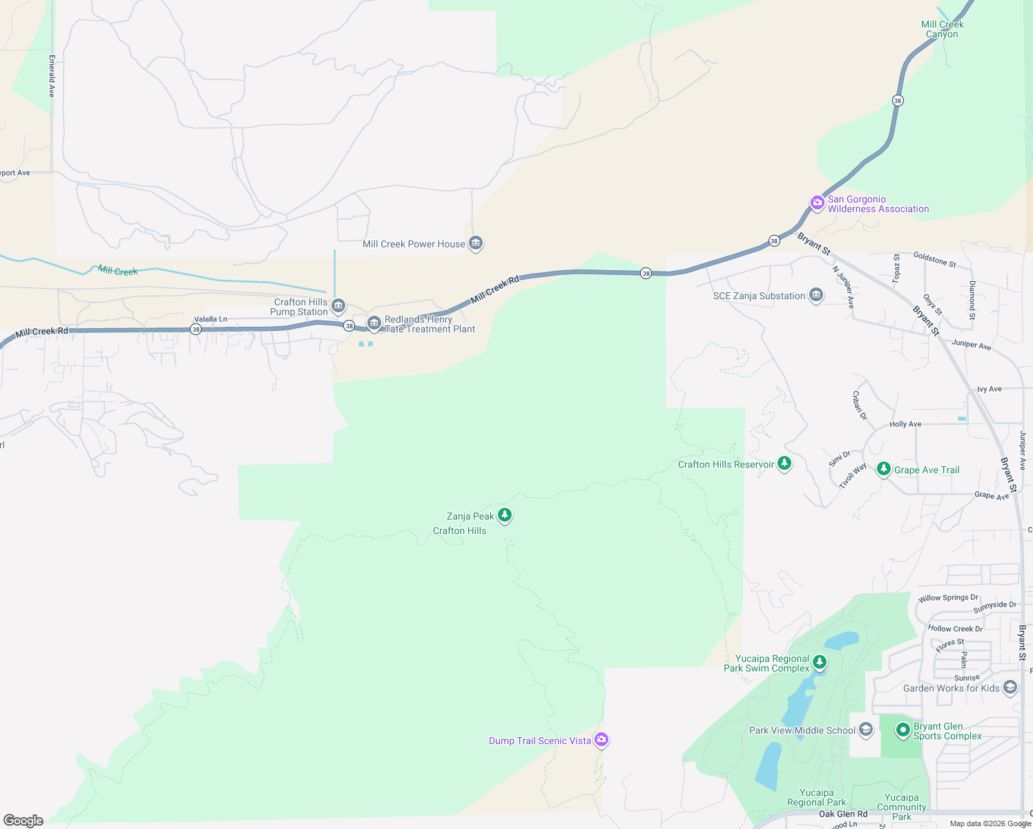 map of restaurants, bars, coffee shops, grocery stores, and more near 33885 Mill Creek Road in Yucaipa