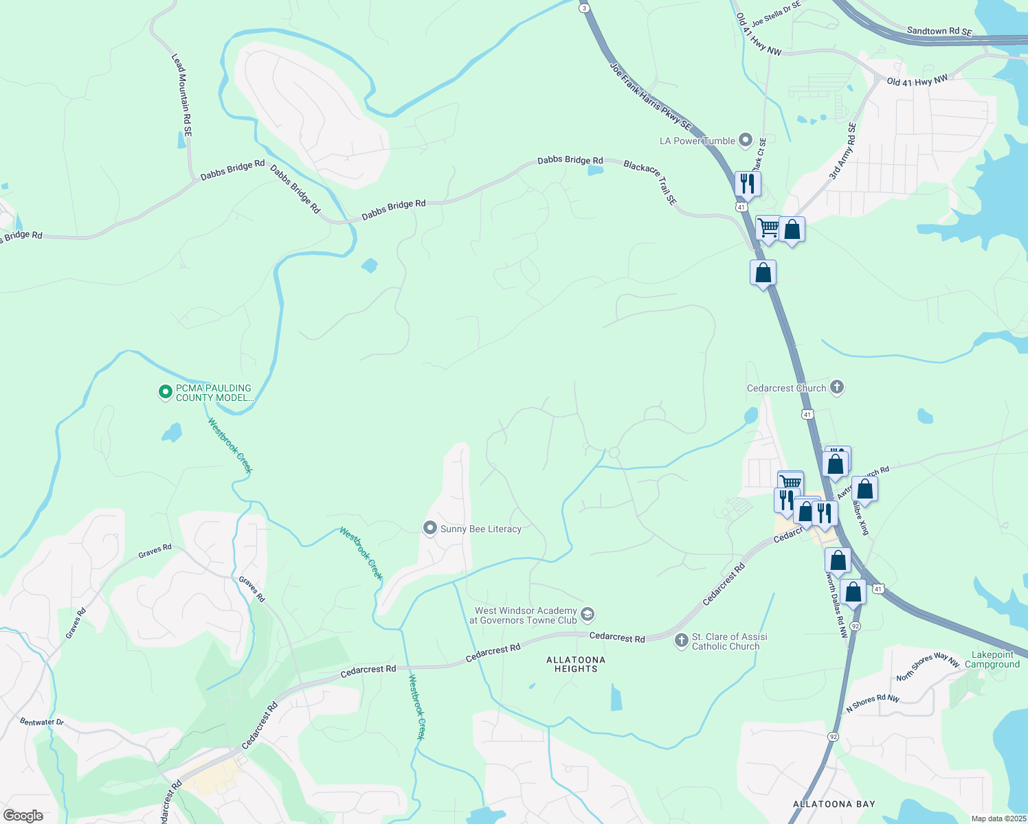 map of restaurants, bars, coffee shops, grocery stores, and more near 260 Carl Sanders Drive in Acworth