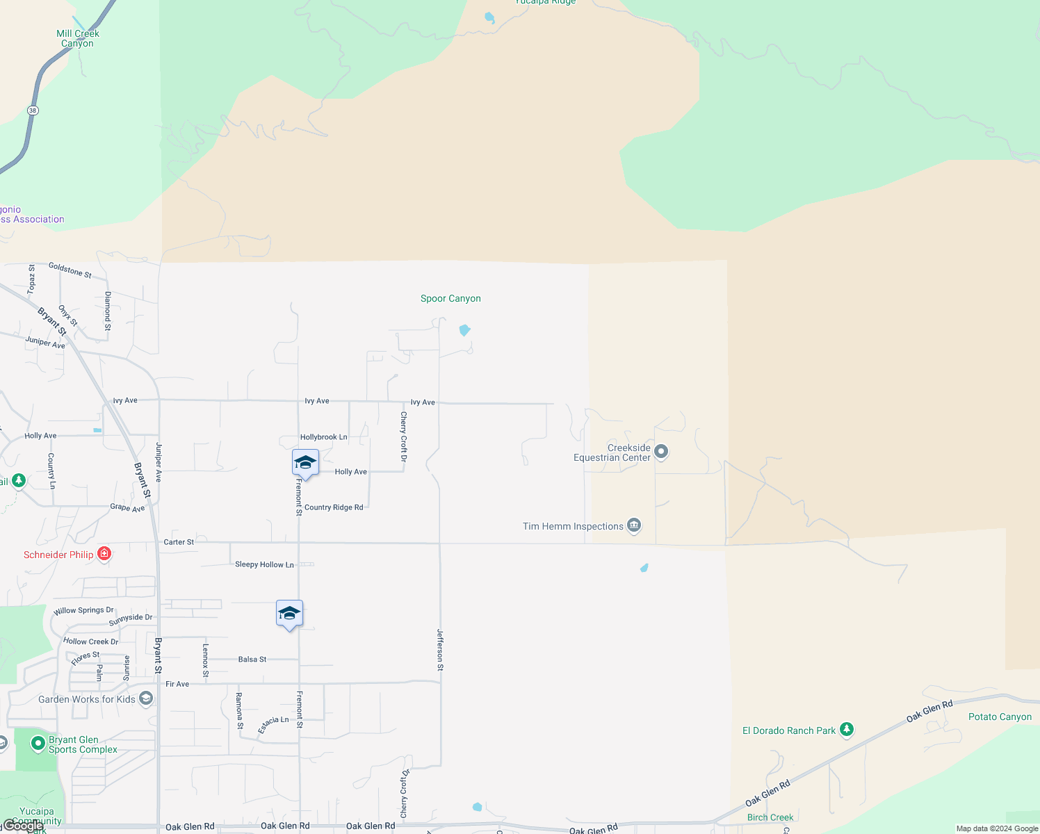 map of restaurants, bars, coffee shops, grocery stores, and more near Ivy Avenue in Yucaipa