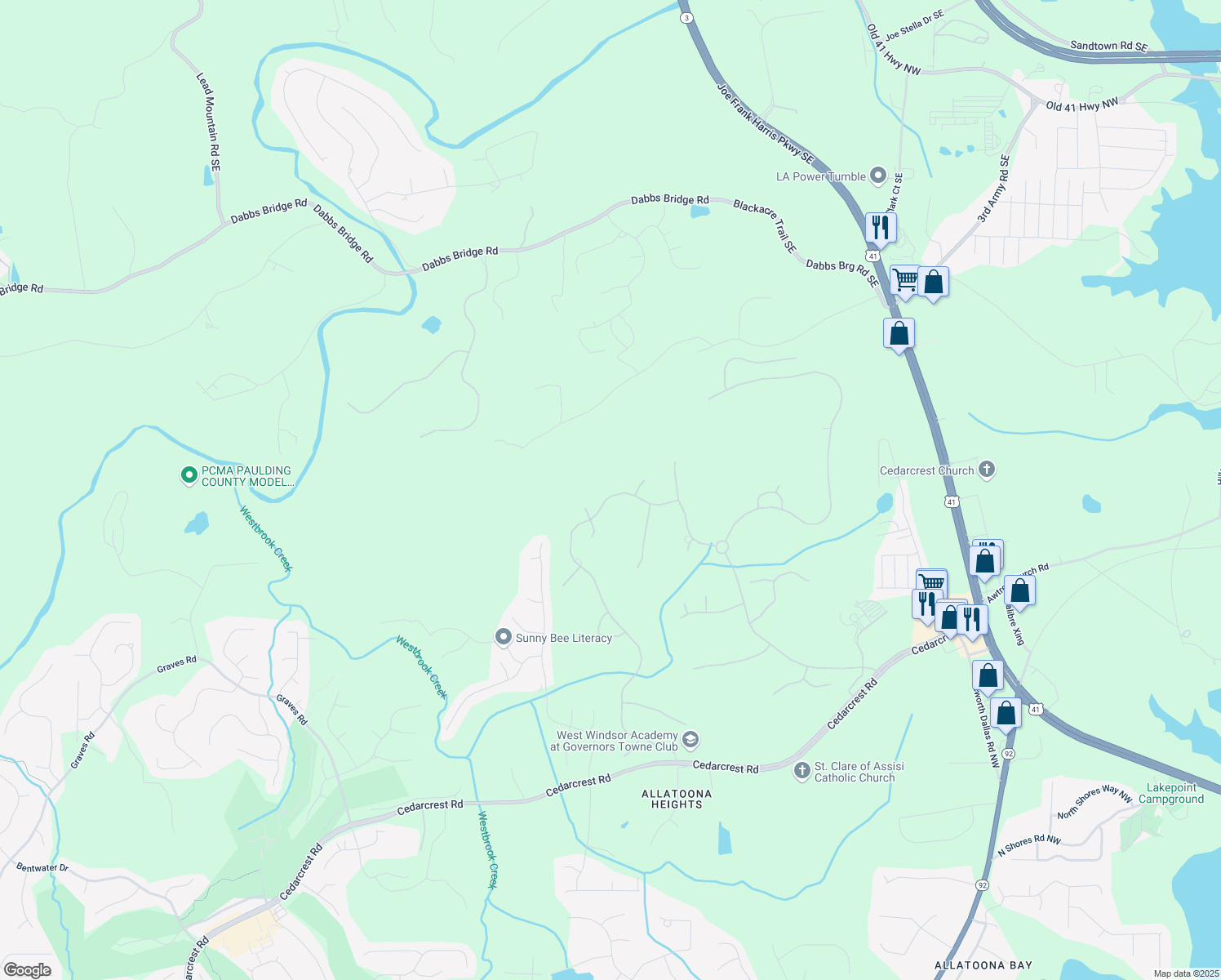 map of restaurants, bars, coffee shops, grocery stores, and more near 260 Carl Sanders Drive in Acworth