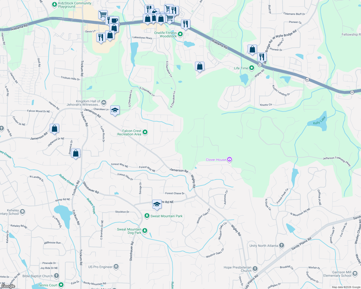 map of restaurants, bars, coffee shops, grocery stores, and more near 2709 Jamerson Road in Marietta