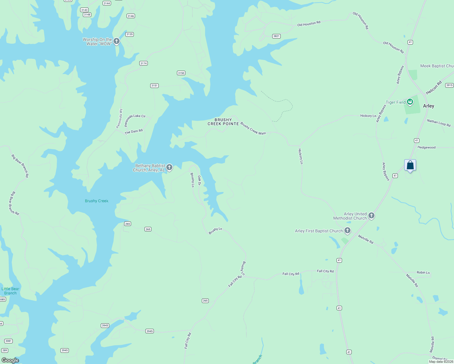 map of restaurants, bars, coffee shops, grocery stores, and more near 374 Oak Drive in Arley