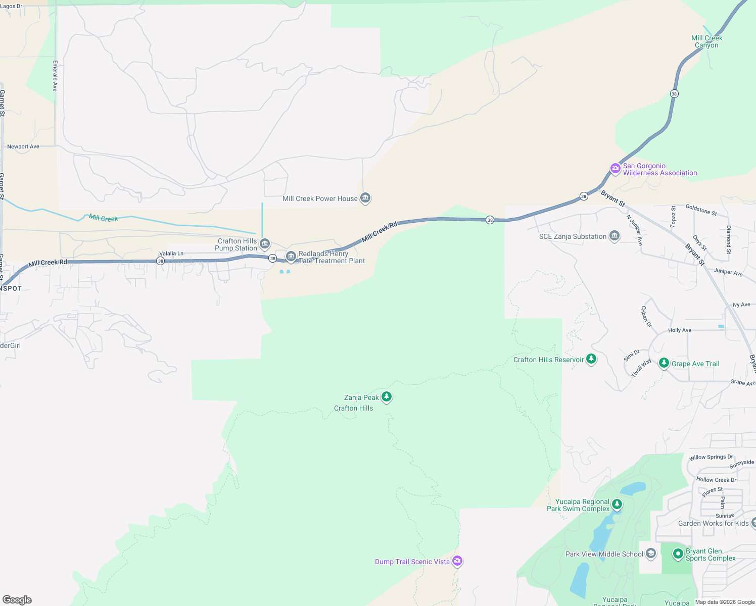 map of restaurants, bars, coffee shops, grocery stores, and more near 33725 Mill Creek Road in Yucaipa