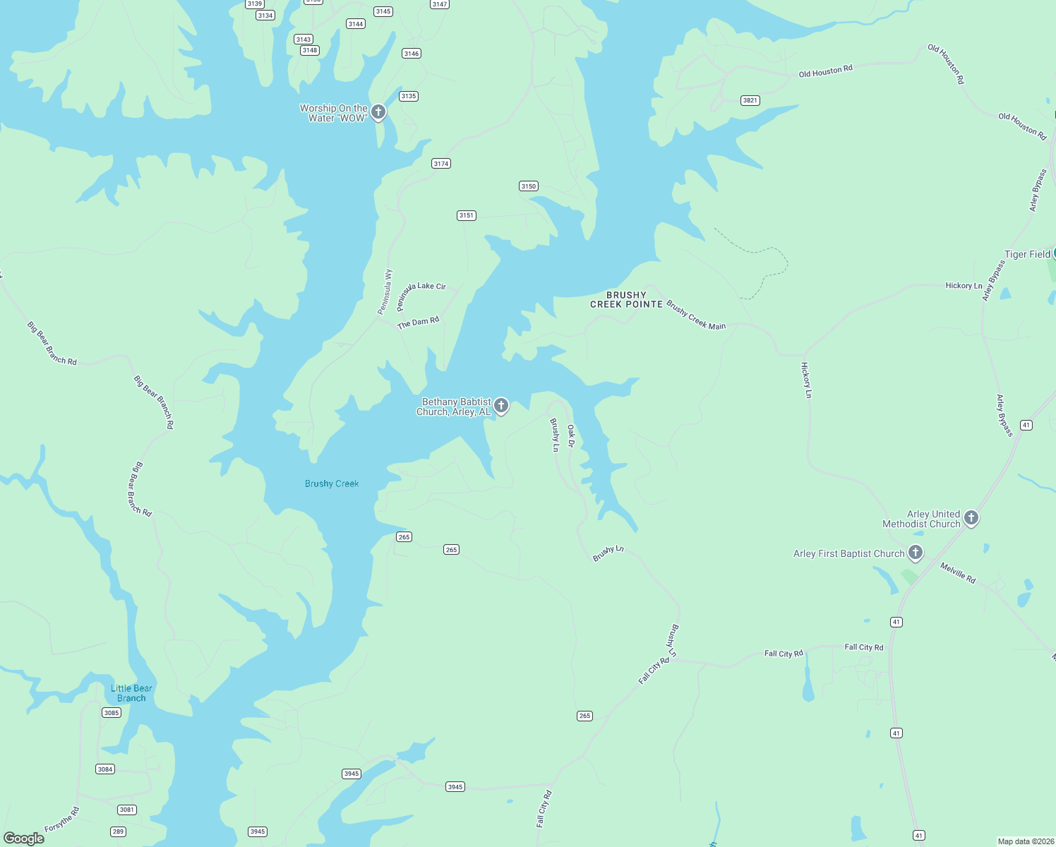 map of restaurants, bars, coffee shops, grocery stores, and more near 280 Brushy Lane in Arley