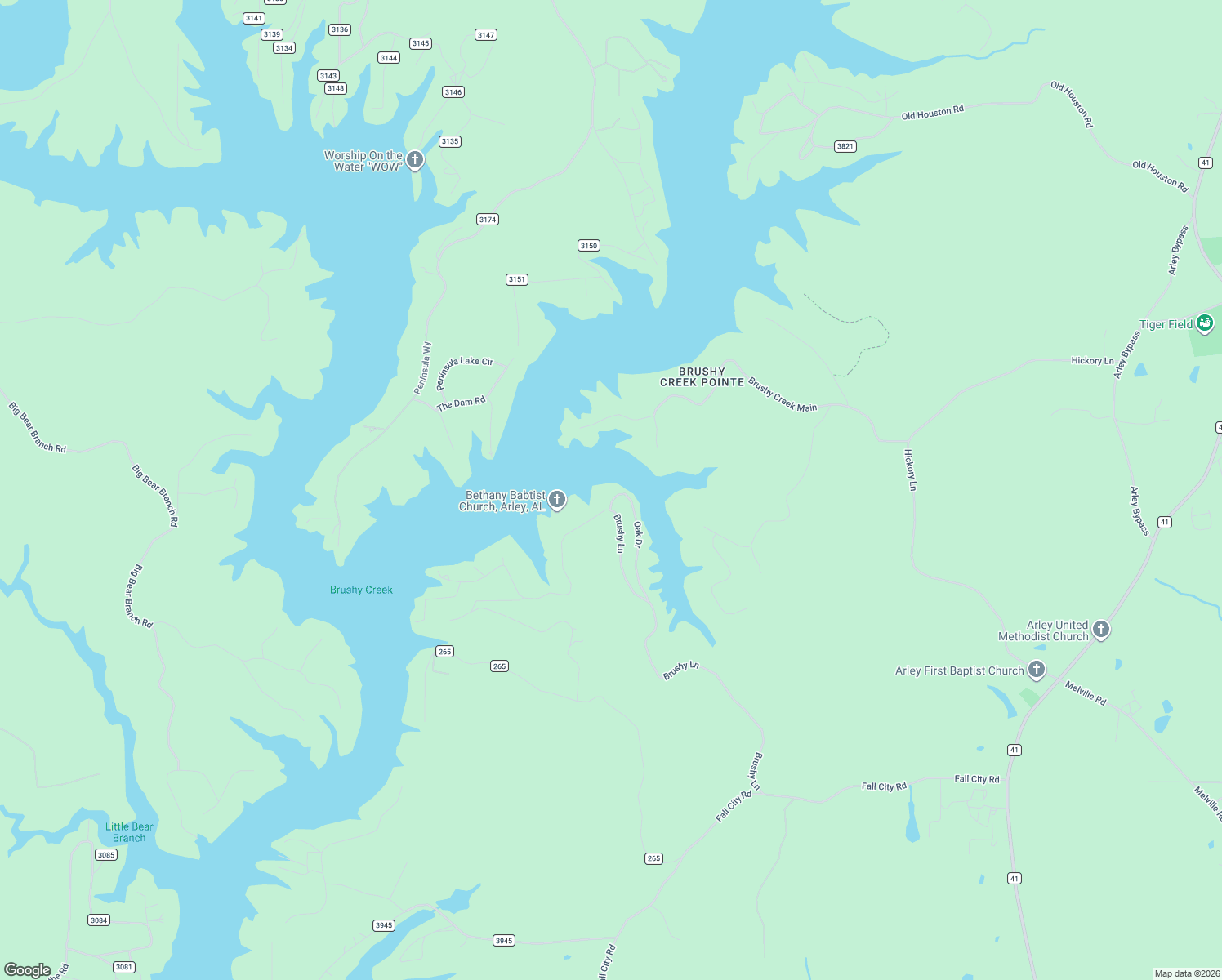 map of restaurants, bars, coffee shops, grocery stores, and more near 374 Oak Drive in Arley