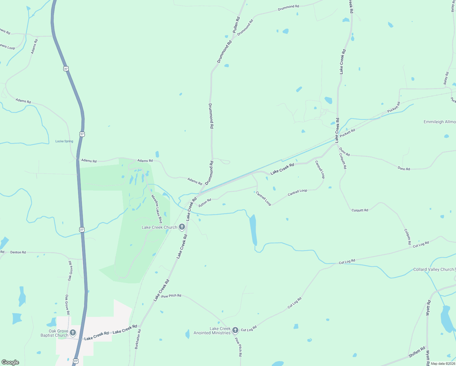 map of restaurants, bars, coffee shops, grocery stores, and more near Lake Creek Road in Cedartown