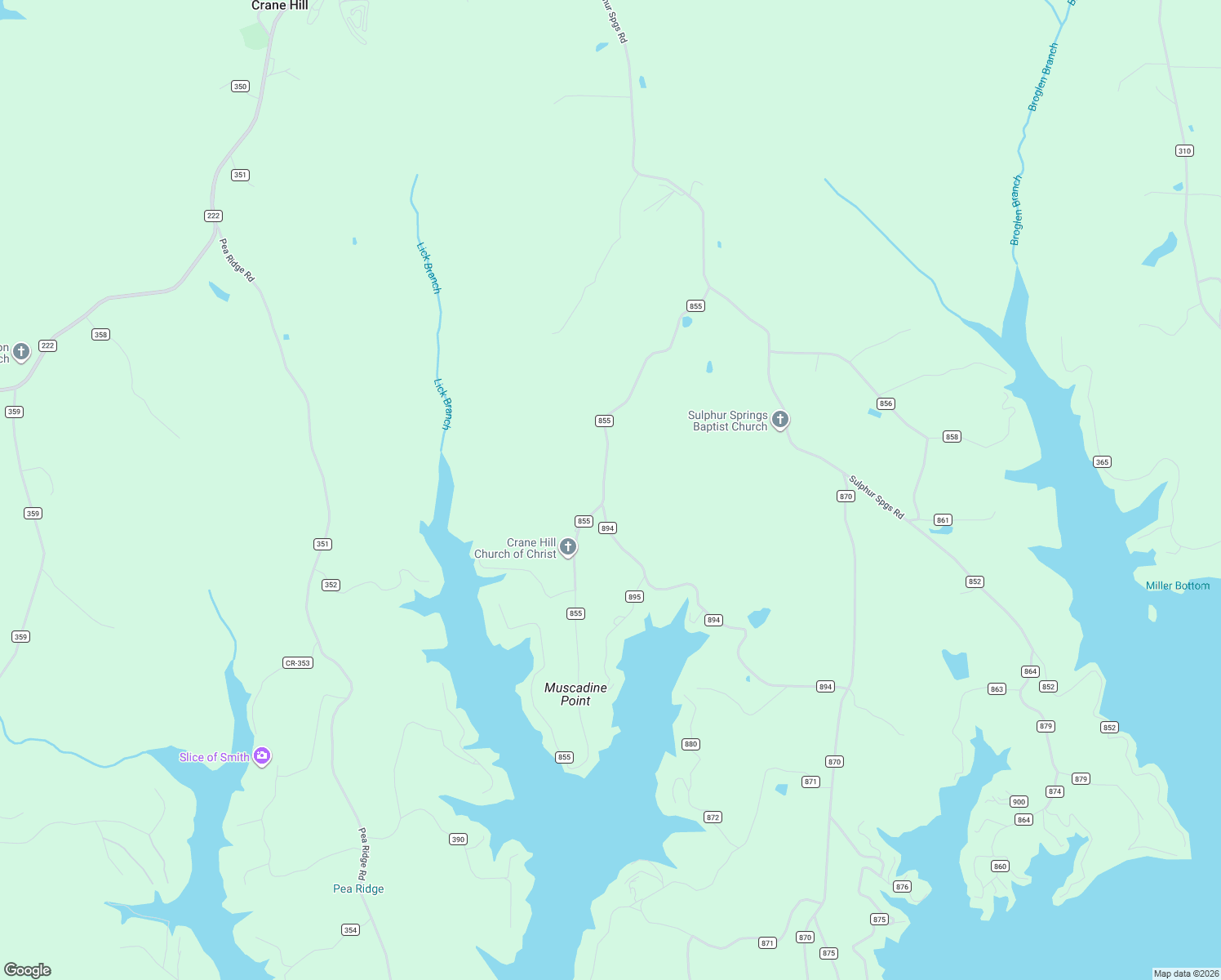 map of restaurants, bars, coffee shops, grocery stores, and more near 751 County Road 855 in Crane Hill