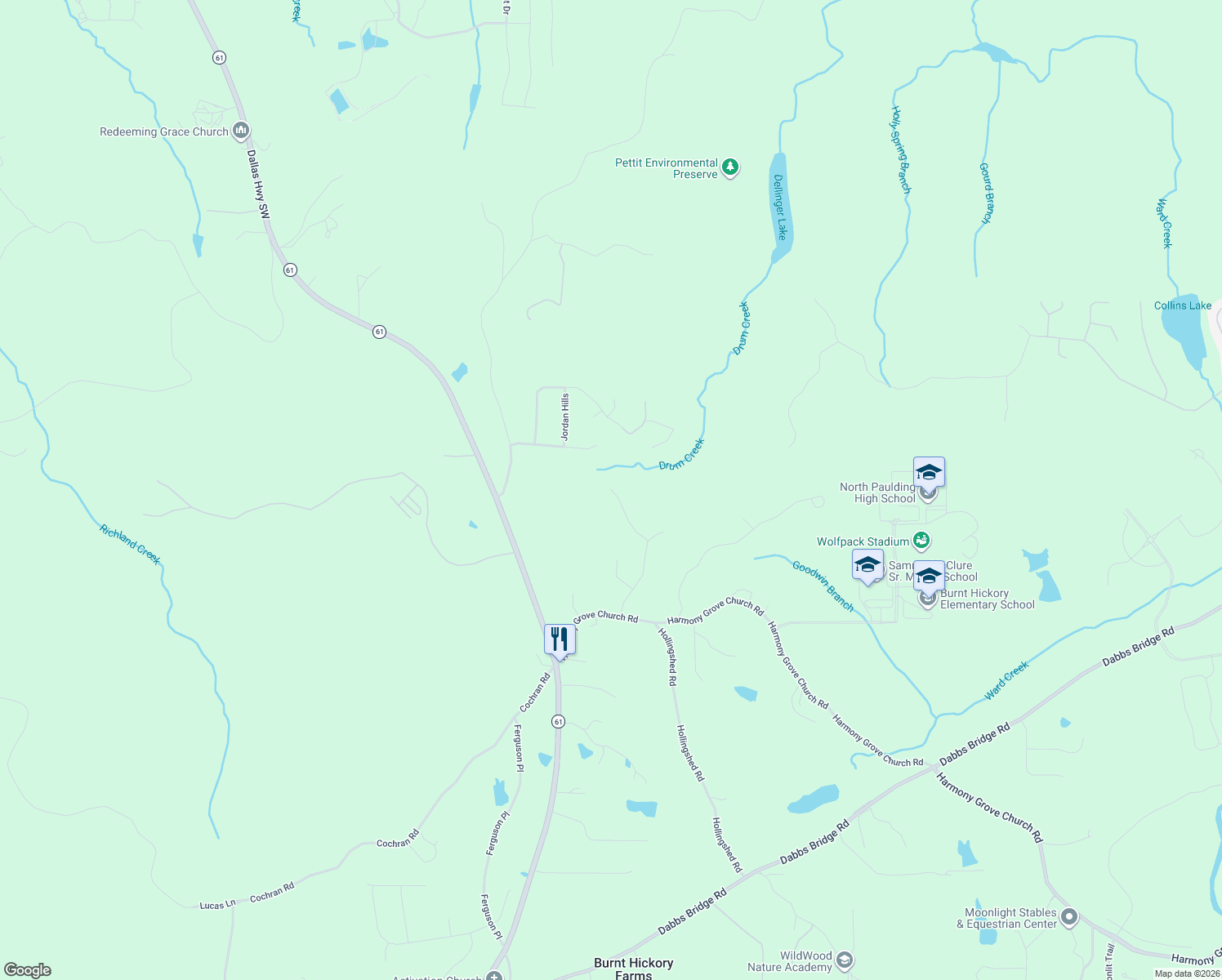 map of restaurants, bars, coffee shops, grocery stores, and more near 59 Cantrell Path in Dallas